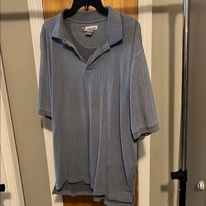 Casual Blue Polo Shirt with Ribbed Texture